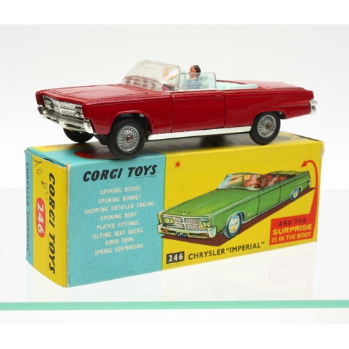 61 - Corgi Toys 246 Chrysler Imperial Convertible, deep red body, plastic driver and passenger figure, pa... 