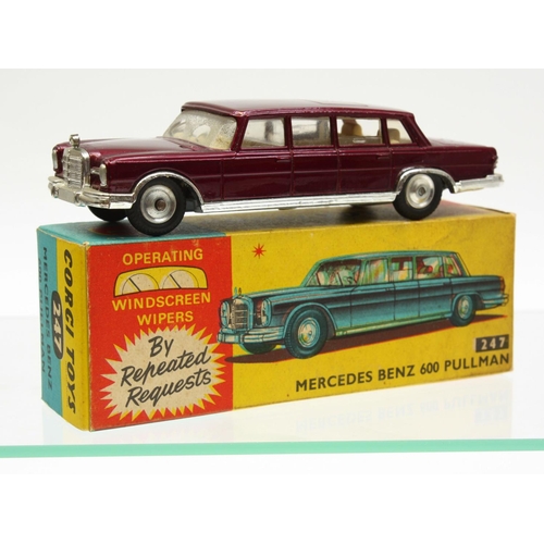 62 - Corgi Toys 247 Mercedes Benz 600 Pullman, metallic maroon body, cream interior, windscreen wipers, b... 