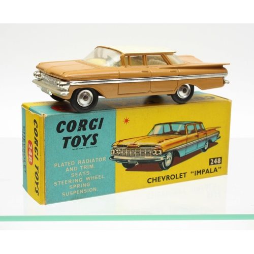 63 - Corgi Toys 248 Chevrolet Impala, light brown body, cream roof and interior, shaped spun hubs, cream ... 