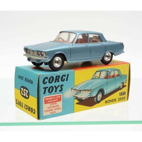 66 - Corgi Toys 252 Rover 2000, metallic blue body, red interior, spun hubs, boxed with 'Join The Corgi M... 