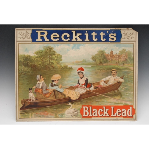 868 - Reckitts Black Lead - a rectangular cardboard advertising sign, printed in colours with ladies rowin... 