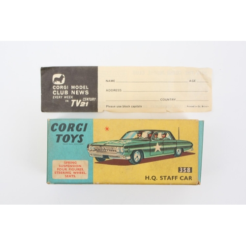 93 - Corgi Toys 358 Oldsmobile Staff car, military green body, red interior, white star logo to roof and ... 