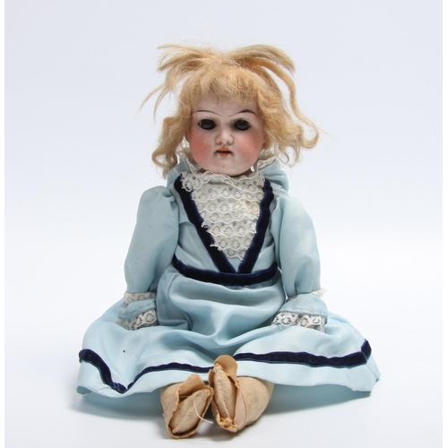 305 - An Armand & Marseille bisque head doll, cloth body, sleeping brown glass eyes, open red lips reveali... 