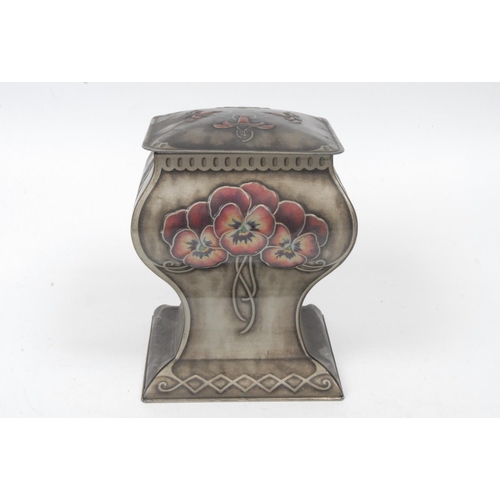 413 - W Dunmore & Son Ltd - an Art Noveau faux pewter bombe shaped biscuit 'barrel', embossed and printed ... 