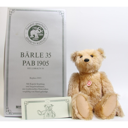 328 - Steiff Barle 35 PAB 1905 light brown replica teddy bear, limited edition of 05747/6000, trademark bu... 