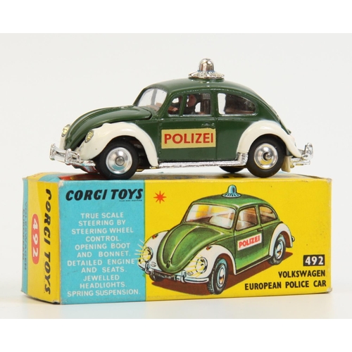 341 - Corgi Toys 492 Volkswagen European Police car, green and white body, Polizei transfers to each side,... 
