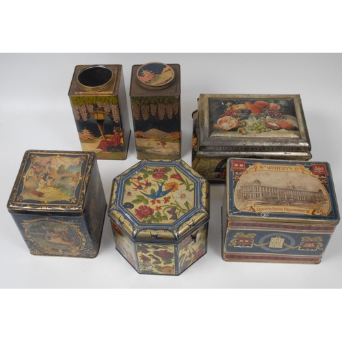 50E - A mid 20th century rectangular biscuit tin as a  padlocked box, the hinged top transfere printed wit... 