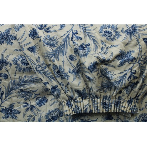 424 - Textiles - a large pair of blue floral interlined curtains