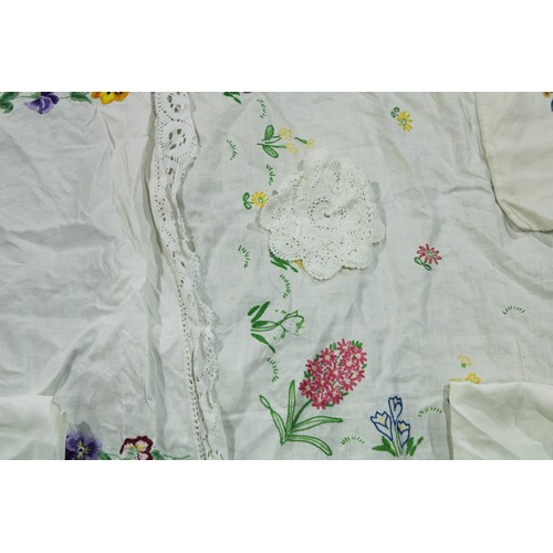 426 - Textiles - hand embroidered table cloths and lace edged linen