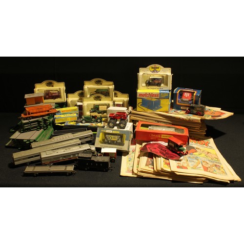 504 - Toys - Lledo models, boxed; Matchbox Direct Line red phone, boxed; Comics including the Dandy, Buste... 