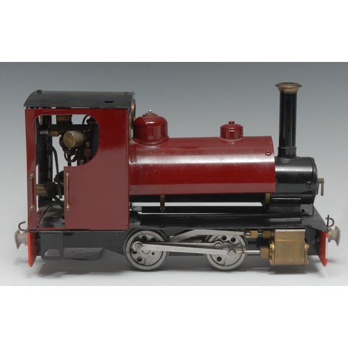 2075 - A 20th century O Gauge 0-4-0 tank locomotive, live steam, maroon livery, 27cm long, serial number Bo... 