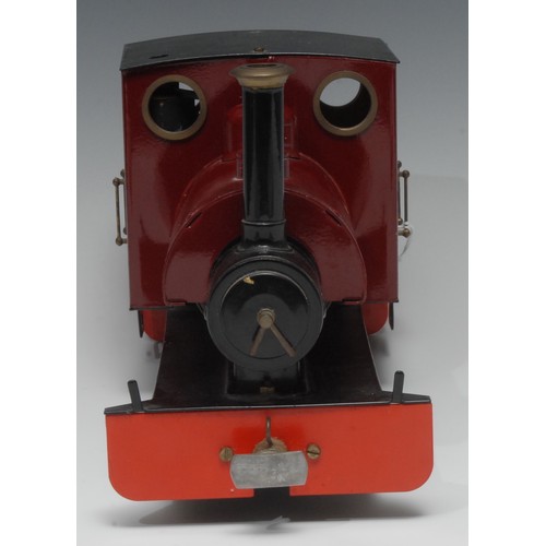 2075 - A 20th century O Gauge 0-4-0 tank locomotive, live steam, maroon livery, 27cm long, serial number Bo... 