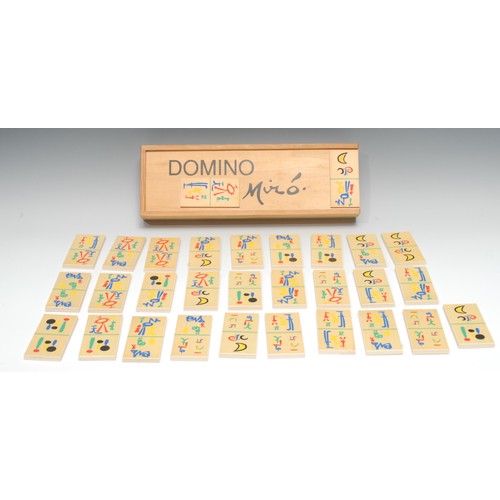 2093 - A Limited Edition Miro domino set, comprising twenty eight wooden rectangular domino tiles, each dec... 