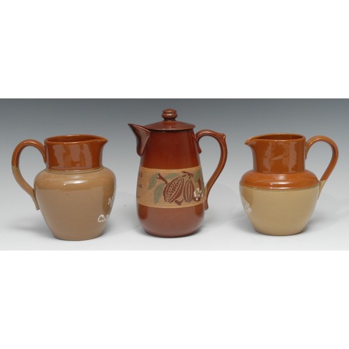 2168 - Advertising - a brown glazed stoneware 1pt jug and cover, Rowntree's Elect Cocoa Jug, decorated with... 