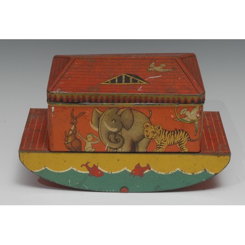 2183 - Advertising – an unusual 20th century novelty toffee tin in the form of Noah’s ark, the sides printe... 