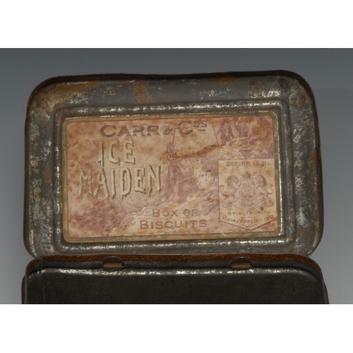 2186 - Advertising, Carr & Co – an early 20th century rounded rectangular pictorial biscuit tin, The Ice Ma... 