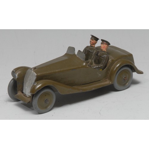 2394 - W Britain (Britains) No.1448 Army Staff car, comprising of lead open car with cast windscreens, with... 