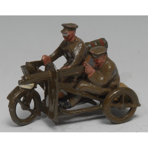 2397 - W Britian (Britains) Motor Machine-Gun Corps from set No.199, comprising of comprising of motorcycle... 