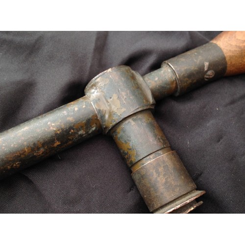 71 - WW1 British military trench periscope, brass with beech handle, maker marked 