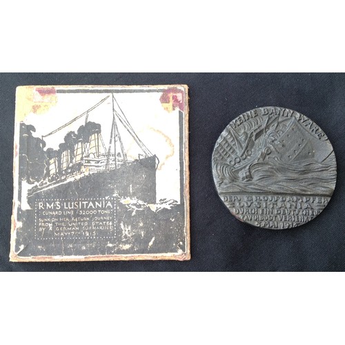 72 - WW1 British Lusitania Medallion. Lid to box remains.