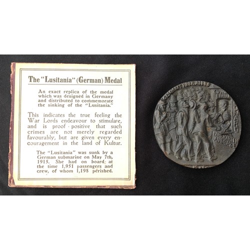 72 - WW1 British Lusitania Medallion. Lid to box remains.