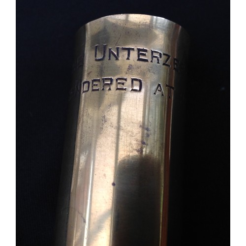 77 - WW1 British Trench Art Brass Shot glass made from a WW1 German Flare Cartridge case inscribed 