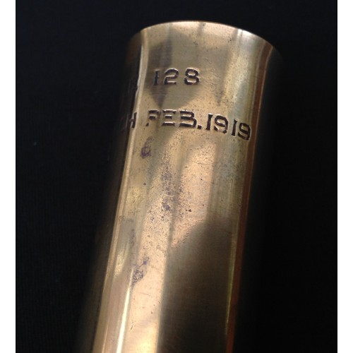 77 - WW1 British Trench Art Brass Shot glass made from a WW1 German Flare Cartridge case inscribed 