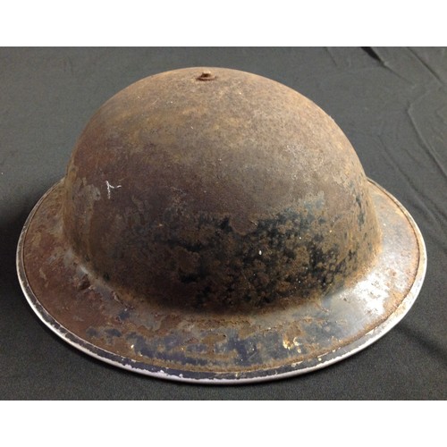 90 - WW2 British Home Front ARP Steel Helmet. Remains of original black paint to exterior. Complete with ... 