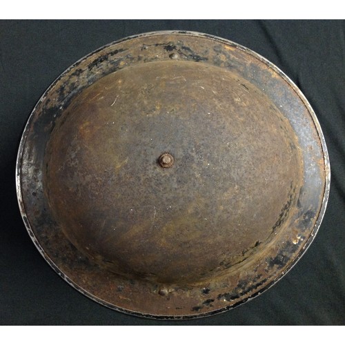 90 - WW2 British Home Front ARP Steel Helmet. Remains of original black paint to exterior. Complete with ... 