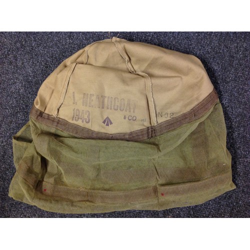 110 - WW2 British Helmet Mosquito Net. Maker marked and dated 