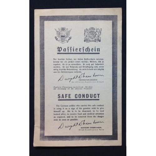 116 - WW2 Canadian Safe Conduct Pass dropped on German lines in 1944/45 in Holland. Doubled sided print, s... 