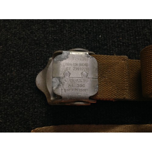 120 - WW2 British webbing straps from a Parachute harness, Rosco webbing aircraft seat strap with 