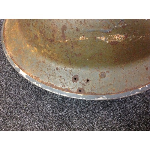 122 - WW2 British Home Front Steel Helmet, original grey paint, three holes to rim to show not suitable fo... 