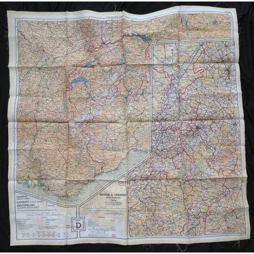 145 - WW2 British RAF Silk Escape & Evasion map sheet 43/D covering France & Germany