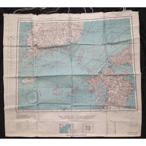 146 - WW2 British RAF Silk Escape & Evasion map covering Nagasaki and Kagoshima, second edition 1944.