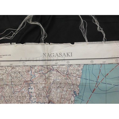 146 - WW2 British RAF Silk Escape & Evasion map covering Nagasaki and Kagoshima, second edition 1944.