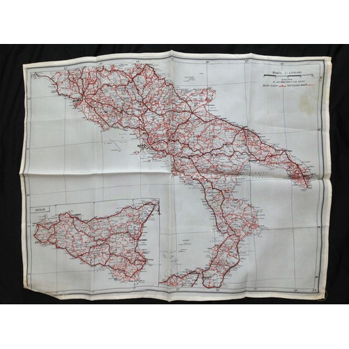 147 - WW2 British RAF Silk Escape & Evasion map covering Southern Italy & Sicily. Singled side map.