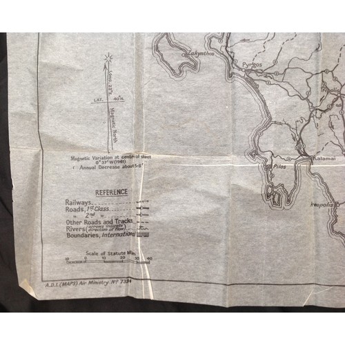 154 - WW2 British RAF Tissue Paper Escape and Evasion Map 9S of Greece