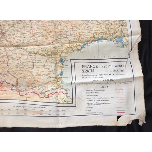 158 - WW2 British Silk Escape & Evasion Map 43/A 43/B of France, Belgium, Holland and Spain