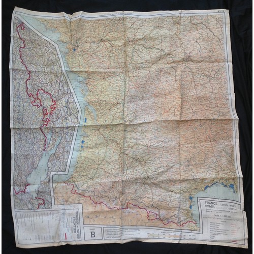 159 - WW2 British Silk Escape & Evasion Map 43/A 43/B of France, Belgium, Holland and Spain