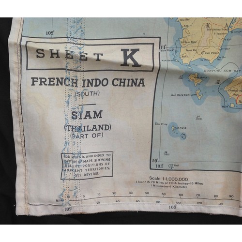 163 - WW2 British RAF Silk Escape & Evasion Map 44K 44J of French Indo-China & Siam (Thailand)