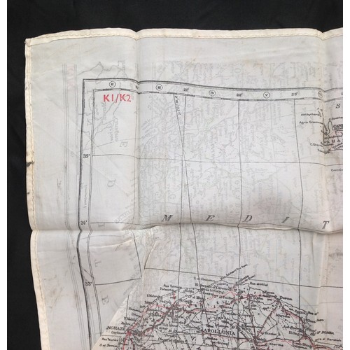 166 - WW2 British RAF Silk Esca,pe & Evasion map K1 K2 of Anglo Egyptian Sudan, Cyrenaica, Egypt, Crete, S... 