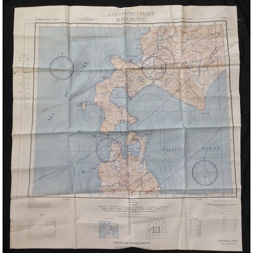 172 - WW2 British RAF Silk Escape and Evasion Map USAAF Cloth chart of Japan, Hakodate and Nemuro.