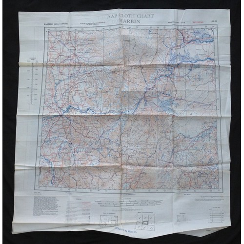 183 - WW2 British RAF / USAAF AAF Cloth Chart Silk Escape and Evasion map of Harbin and Spassic-Dal'niy.