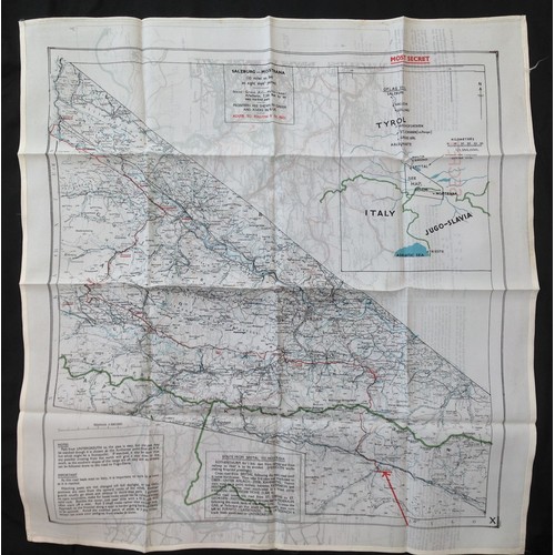 193 - WW2 British RAF Silk Escape and Evasion Map X / Y with escape routes marked on it, Salzburg - Mosjst... 