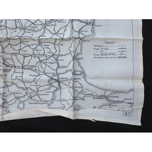 198 - WW2 British RAF Silk Escape and Evasion Map T9 of Bulgaria and Roumania. Single sided.