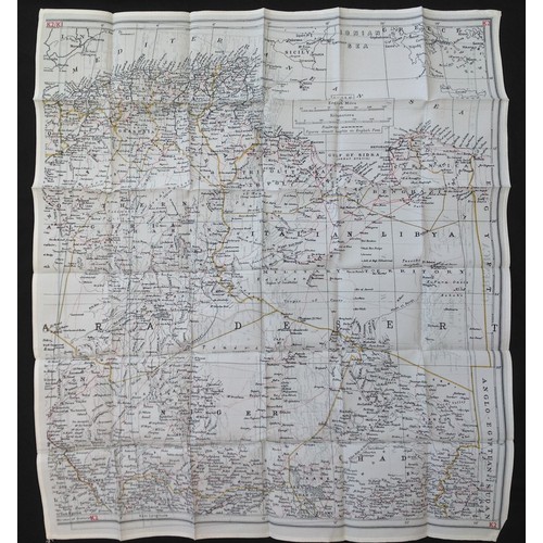 214 - WW2 British RAF Silk Escape and Evasion Map K1/K2 of Cyrenaica, Egypt, Libya.