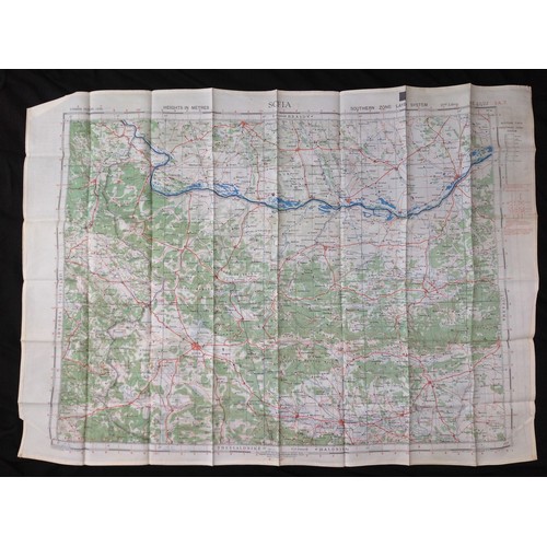 235 - WW2 British RAF Silk Escape and Evasion Map YA7/YA8 of Sofia and Tirana