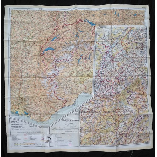 242 - WW2 British RAF Silk Escape and Evasion Map 43/C 43/D of Holland, Belgium, France and Germany.