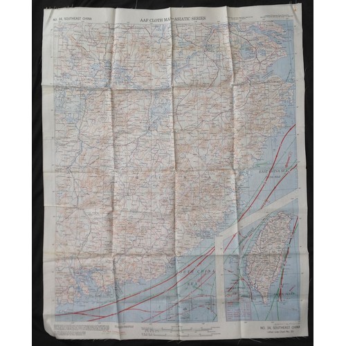 264 - WW2 USAAF Silk Escape and Evasion Cloth Map No 34 & 35 Southeast China and Northeast China. 1944.